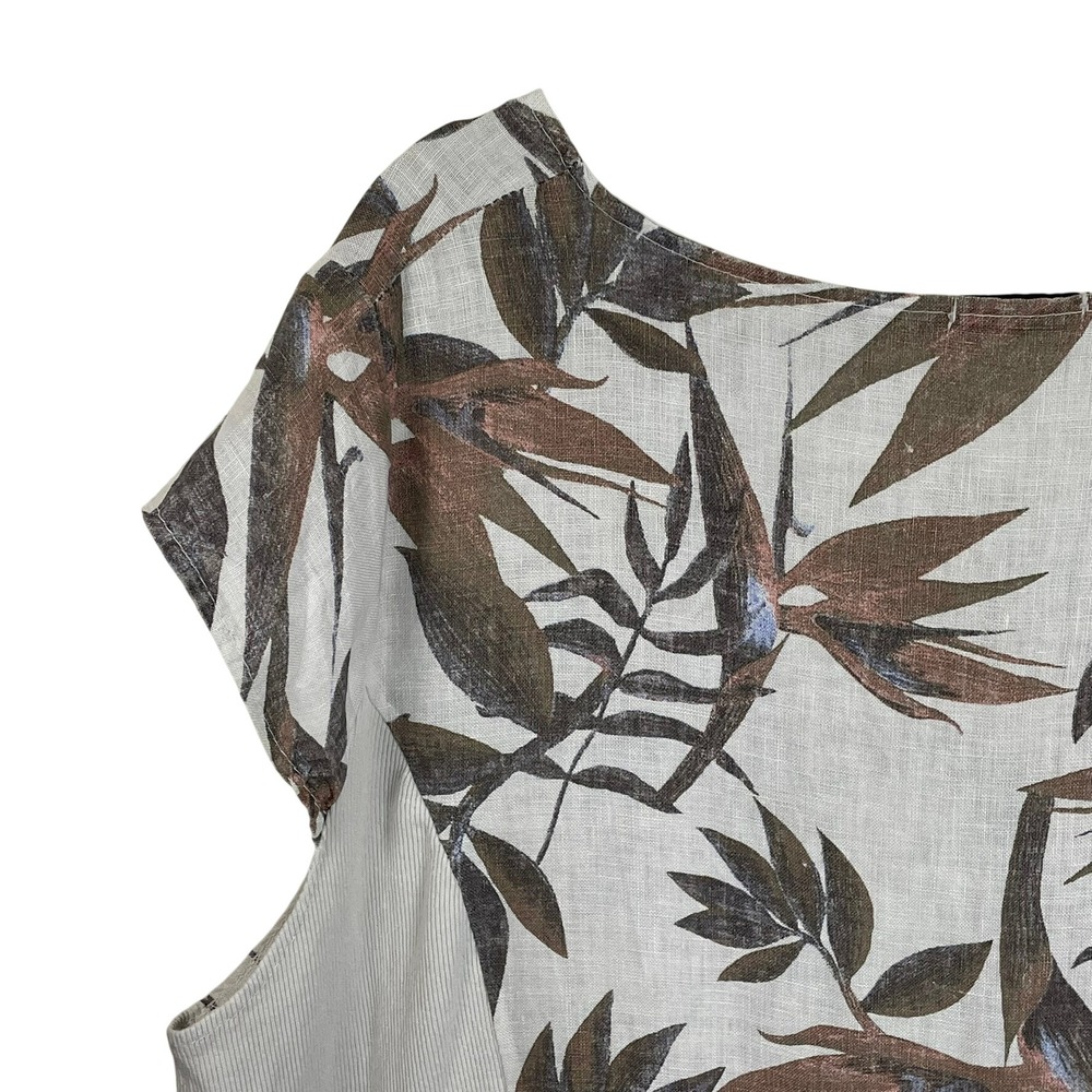 Lungo L'Arno Italy 2X 100% Linen Cotton Tropical Leaf Print Shift Dress Pockets - Picture 7 of 11